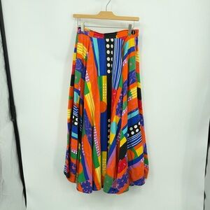 Vintage 1980s Gene Ewing BIS rainbow circle maxi skirt sz P XS